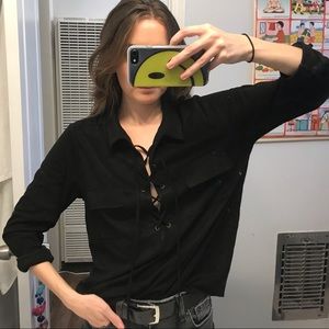 LAST CHANCE 🖤 Velvety Suede Feel Lace Up Shirt